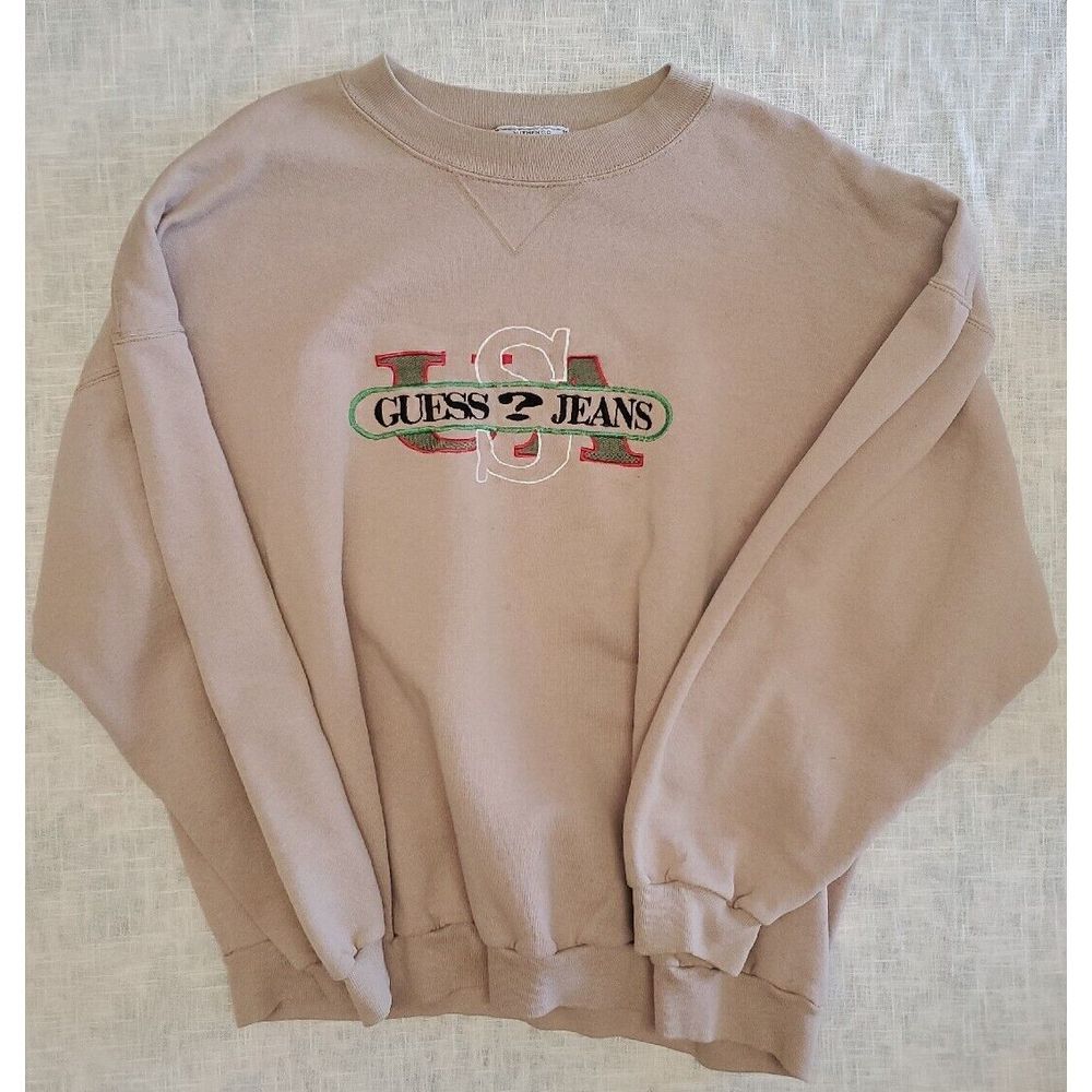 GUESS Jeans Men's Beige Logo Crewneck Sweatshirt